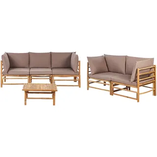 Beliani Lounge SET 5-Sitzer Bambusholz hellbraun 3-teilig Auflagen taupe Cerreto , Taupe , Holz , Gartenmöbel, Gartengarnituren, Gartenmöbel-Sets