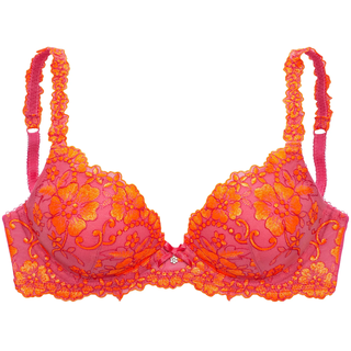 Push-up-BH LASCANA "Wanda", Damen, Gr. 85, Cup AA, pink (pink, orange), Spitze, Obermaterial: 77% Polyamid, 13% Polyester, 10% Elasthan, BHs Push-up-BH, mit Bügel, mit schöner Stickereispitze, Dessous