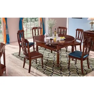 JV Möbel Garnitur Komplett Esszimmer Set Esstisch + 6 Stühle - Braun