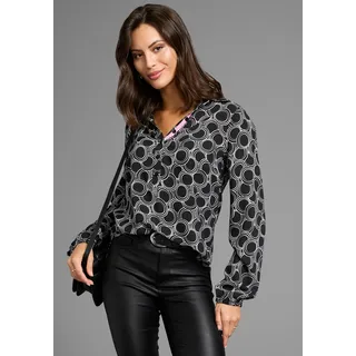 Longbluse LAURA SCOTT, Damen, Gr. 34, schwarz (schwarz, gemustert), Web, Obermaterial: 100% Viskose, gemustert, kontrastfarbene Details, hüftbedeckend, V-Ausschnitt, elastischer Bund, Blusen Longbluse, mit Kontrasttape - NEUE KOLLEKTION