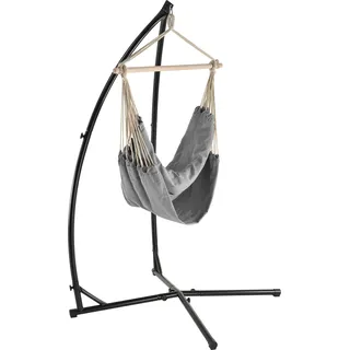 [casa.pro] XXL Hängesessel mit Gestell Grau 205x110cm freistehendes Hängestuhlgestell Hängesitz Hängeschaukel Hängematte Belastbarkeit bis 130kg - Schwarz
