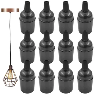 12 Stück E27 Vintage Solide Lampenfassung, Bakelit Fassung, Lampenfassung mit Glühbirnenhalter, Edison Retro Schraube Glühbirne Adapter, Glühbirnen Fassung für E27 Lampen (Schwarz)