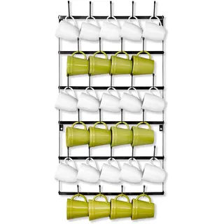 Sorbus Becherhalter – Wandmontage, Tassenhaken mit 6 Ebenen, Organizer für Kaffeetassen, Teetassen, Einmachgläser und mehr – für 27 Tassen – schwarzes Metall (groß)