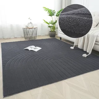 Teppich OTTO HOME "Cali Regenbogen, Hoch-Tief-Effekt" Gr. 6, grau (dunkelgrau), B:180cm H:15mm L:280cm, Kunstfaser, Teppiche, Teppich, Uni-Farben, flauschig, waschbar, weich, Wohnzimmer, Schlafzimmer
