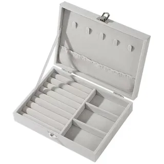 Nideen Schmuck Aufbewahrungbox Samt Ring Aufbewahrung Organiser, 20× 15× 4,5 cm Schmuckaufbewahrung Klein Schmuckkästchen für Ring, Ohrring, Halskette(Grau)
