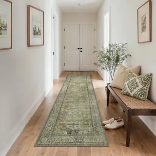 GENIMO Boho Vintage Flur Teppich Läufer, Waschbar & rutschfest, Kurzflor Teppich für Flur, Gang oder Schlafzimmer, Stilvoller Läufer, Kupfer Braun, 80x300 cm