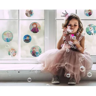 KOMAR Disney Fenstersticker - Frozen Royal Bubbles - Größe 30 x 30 cm, 2 Bogen - Kinderzimmer, Babyzimmer, Fensteraufkleber, Fensterbild