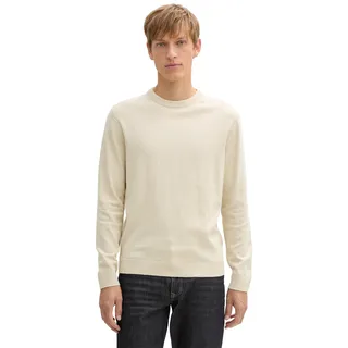TOM TAILOR Rundhalspullover mit Logostickerei, beige