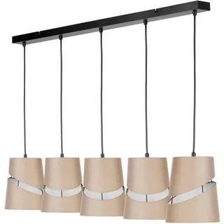 REV Hängelampe 5-flammig E27. Deckenlampe Wohnzimmer (LxBxH) 96x16x120cm - verstellbare Pendelleuchte. Lampenschirme Ø16cm, beige