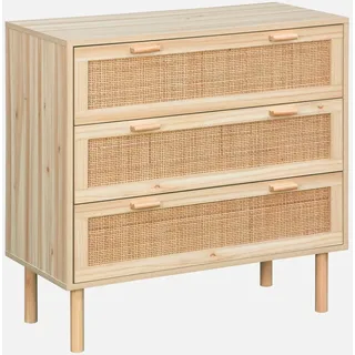 sweeek - Kommode mit 3 Schubladen Rohrgeflecht und Holzlook