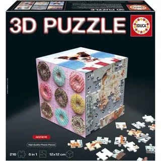 Educa - 3D Puzzle-Würfeltiere | Die Puzzle-Herausforderung in Form eines Würfels mit insgesamt 216 Teilen. Struktur: Montierbare Basis mit 6 Puzzles zu je 36 Teilen. Ab 6 Jahren (20125)