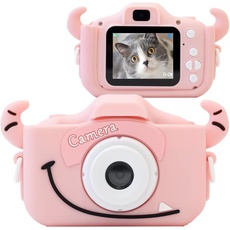 Kinder Kamera Selfie Fotoapparat Kinder mit weicher Cartoon Silikonhülle,2,0 Zoll Bildschirm Dual Lens 1080P HD 20MP KinderKamera für 3 bis 12 Jahre Alter Jungen und Mädchen Spielzeug(Rosa)