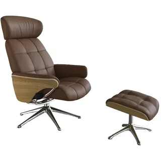 FLEXLUX Relaxsessel »Skagen Funktionsessel, Polstersessel, Armlehne, TV-Fernsehsessel, «, Rücken- und Kopfteilverstellung, Fuß Alu, Armlehne Eiche, Drehbar FLEXLUX Modern Cognac Brown