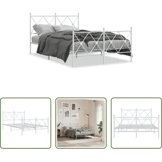 The Living Store Bettgestell mit Kopf- und Fußteil Metall Weiß 120x200 cm - Weiß