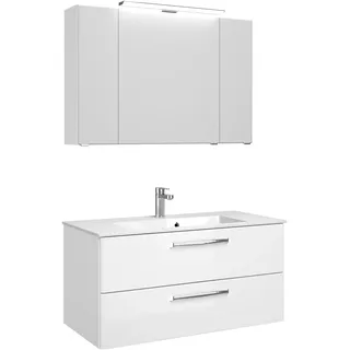Saphir »Trentino 2-tlg Mineralmarmor-Waschtisch, Spiegelschrank mit LED-Profil«, weiß (weißhg), Kastenmöbel-Sets, Badmöbel-Set 110cm breit, inkl. Türdämpfer, 3 Türen, 2 Auszügen