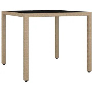 vidaXL Gartentisch mit Glasplatte Beige Poly Rattan & Hartglas - Beige