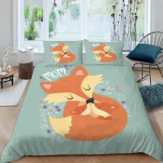 Generisch Tier Fuchs Bettwäsche 135x200 Mädchen Teenager Rosa, Microfaser Bettwäsche-Sets Mit 80X80CM Kissenbezug,Kinder Bettbezug Mit Reißverschluss,Für Sommer Winter,A15