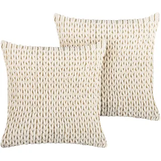 Beliani Beliani, Dekokissen Strickmuster beige 45 x 45 cm 2er Set OXALIS (45 x 45 cm)