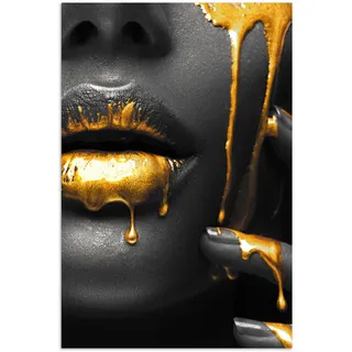 MuchoWow Poster Frau - Schwarz - Gold - Gesicht - Lippen 80x120 cm , Goldfarben , Papier , Rechteckig , 80x120x0.1 cm , Bilder & Rahmen, Bilder, Sonstige Wandbilder
