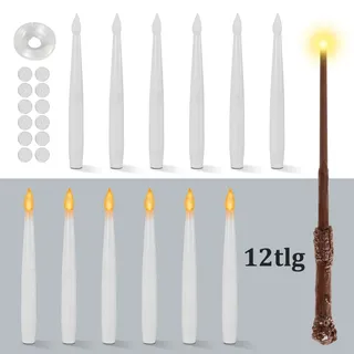 Ikodm LED Kerzen 12er Set Warmweiß mit Fernbedienung, 3 Lichtmodi, Timer, schwebende LED Stabkerzen für Deko - Weiß