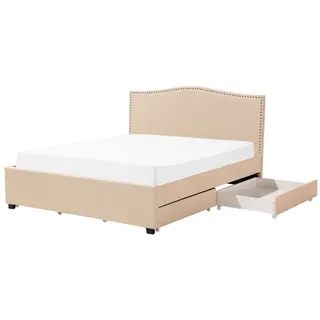 Beliani Polsterbett Beige Montpellier - Textil , 180x200 cm , Schlafzimmer, Betten, Polsterbetten