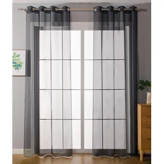 Gardinenbox 2er-Pack Ösen Gardinen Transparent Vorhang Set Wohnzimmer Voile Ösenvorhang Bleibandabschluß HxB 175x140 cm Schwarz, 203322