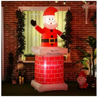 Homcom aufblasbarer Weihnachtsdeko 2,10 m Weihnachtsmann mit Schornstein Gartendeko, LED-Beleuchtung, Selbstaufblasende Weihnachtsbeleuchtung für Innen- und Außenbereich