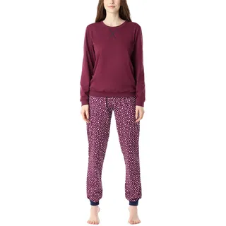 Merry Style Damen Lang Zweiteiliger Schlafanzug aus Baumwolle Pyjama Set Winter MS10-168 (Wein Sterne, S)