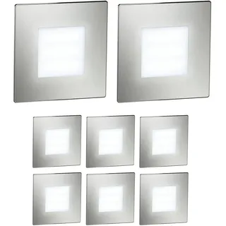 ledscom.de 8 Stück LED Treppenlicht/Wandeinbauleuchte FEX für innen und außen, eckig, edelstahl, 85 x 85mm, kaltweiß