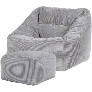 I.C.O.N. icon Sitzsack Cord Sessel Natalia mit Hocker , Hellgrau , Textil , 340 L , Freiform , 97x73x84 cm , Hergestellt in Deutschland, Oeko-Tex® Standard 100, Reach , Wohnzimmer, Sessel, Sitzsäcke, XXL Sitzsäcke