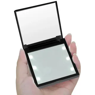 DRW Tragbarer Spiegel mit LED-Licht Acryl in Schwarz, 1,2 x 7 x 7 cm