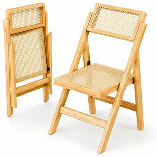 Clevich Klappbarer Esszimmerstuhl aus Kautschukholz mit Wiener Geflecht – Vintage Rattan Stuhl klappbar bis 150kg Belastbarkeit – Platzsparender Küchenstuhl und Balkonstuhl für Ihr Zuhause, 1pc
