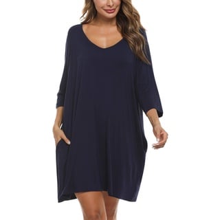 Doaraha Nachthemd Damen Baumwolle Sexy Nachtkleid Kurz V-Ausschnitt 3/4 Arm, Sleepshirt Schlafhemd Nachtwäsche Locker für Frauen Große Größen