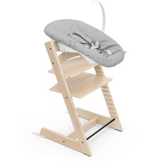Tripp Trapp Stuhl von Stokke (Natural) mit Newborn Set (Grey) - Für Neugeborene bis zu 9 kg - Gemütlich, sicher & einfach zu verwenden