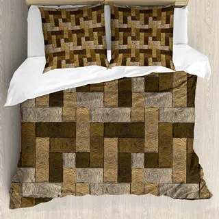 ABAKUHAUS Schokolade Bettbezug, Holzparkett Motiv, Milbensicher Allergiker geeignet mit Kissenbezügen, 155 cm x 220 cm - 80 x 80 cm, Beige Pale Brown - Beige