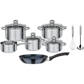 GSW »Silver Star«, Edelstahl, (Set, 12 tlg., 1 je Braten- u. Fleischtopf 16/20cm, 1 Kasserolle 16cm, 1 Pfanne 20cm), Edelstahl rostfrei, Induktion