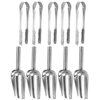 Edelstahl Zuckerzange Set 10-teilig mit Eisschaufeln für Buffet und Dessert | Servierzangen und Schaufeln für Süßigkeiten, Eis, Kaffee und Partys, langlebiges Edelstahl Design,5 Zuckerzange+5 Eisschaufel