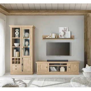 Home affaire Wohnwand »Cornwall, Anbauwand im Landhausstil, Wohnzimmer-Set, in Eiche Dekor« Set, 3 Stk. tlg., braun