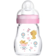 Bild Feel Good Babyflasche aus Glas (170 ml), Babyflasche mit weiter Öffnung, stabile Baby Trinkflasche mit Sauger Gr. 1, ab der Geburt, Katze/Maus