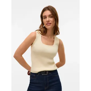 Stricktop VERO MODA "VMPOPPY SL SQUARE NECK TOP VMA NOOS", Damen, Gr. XL, weiß (bone weiß), Rippstrick, Obermaterial: 60% Polyester, 40% Viskose, unifarben, regular fit taillenbedeckt, tiefer Rundhals, Tops Stricktop