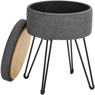 SONGMICS Sitzhocker, runder Hocker mit Stauraum, Aufbewahrungsbox mit Deckel, Schminkhocker, 39 x 44,1 cm (Ø x H), Metallbeine, gepolsterter Sitz, Wohnzimmer, Schlafzimmer, schiefergrau LOM002G01