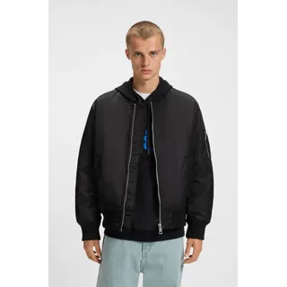 Blouson HUGO BLUE "Biero", Herren, Gr. XXL, schwarz (schwarz001), Web, Obermaterial: 100% Polyamid, unifarben, relaxed fit hüftlang, Rundhals, Strickbündchen, Jacken Blouson, mit wasserabweisendem Finish und Ärmeltasche