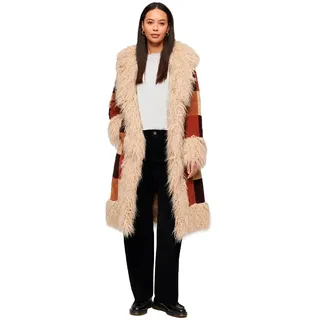 Superdry Patchwork Long Afghan Mantel - Brown Patchwork Cord - XS