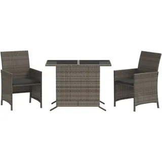 vidaXL 3-tlg. Bistro-Set mit Kissen Grau Poly Rattan - Grau