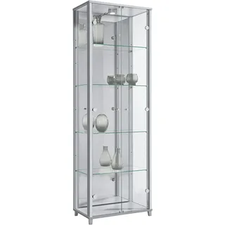 fif Möbel Vitrine »OPTIMA«, Standvitrine, Vitrinenschrank, Glasvitrine, Sammlervitrine, LED silberfarben