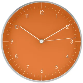 LUUK LIFESTYLE Quarz Wanduhr mit leisem Uhrwerk, Schlichtes Design, für Büro, Küche, Bad, Geschenk zum Umzug, 24cm in Orange und Silber