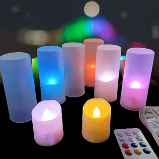 Wiederaufladbare Teelicht-Kerzen mit Remtoe-Steuerung und Timer, 6 Stück, flammenlos, flackerndes Teelicht, künstliche Kerzen für Hochzeit, Weihnachtsdekoration, saisonale & Festival-Feier (bunt)