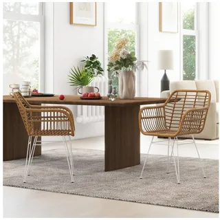 Homcom Esszimmerstuhl Rattan hellbraun, weiß 2er Set