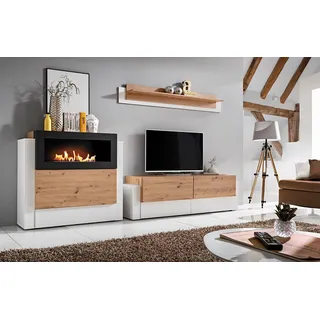 Designer Weiß Wohnwand Luxus Kommode mit Kamin Einrichtung Wohnzimmermöbel - Weiß
