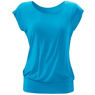 Longshirt LASCANA "mit breitem Bund", Damen, Gr. 48/50, blau (türkis), Obermaterial: 95% Viskose (LENZINGTM ECOVEROTM), 5% Elasthan, unifarben, figurumspielend lang, Rundhals, angeschnitten normaler Saum, Shirts Longshirt, aus luftigem Viskose-Stretch, Topseller